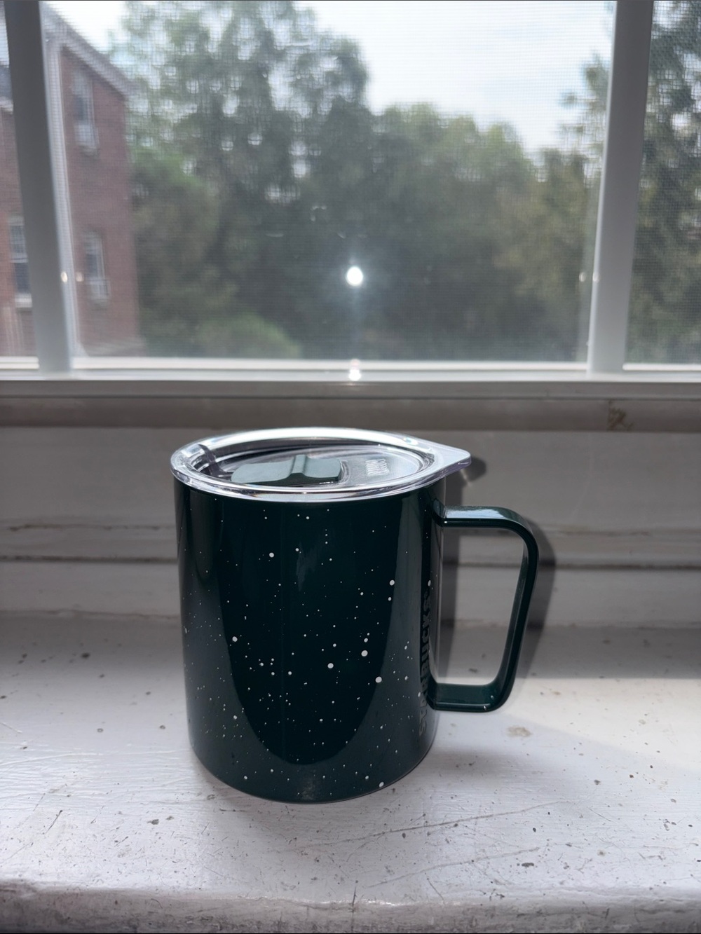 MiiR 12oz Starbucks Dark Green Speckled Travel Mug with Clear Lid